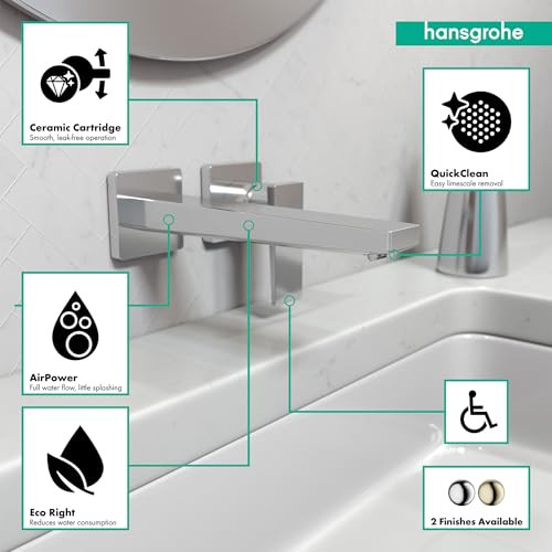 Hansgrohe 32526001 Metropol 225 Wall Mount Single Handle Faucet Trim with Lever Handle, 1.2 GPM Chrome