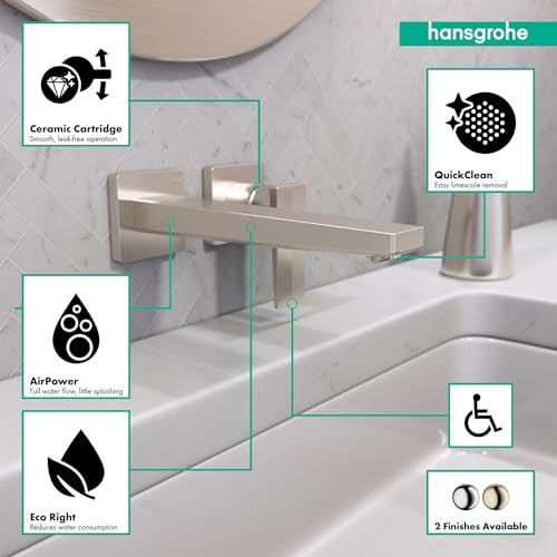 Hansgrohe 32526821 Metropol 225 Wall Mount Single Handle Faucet Trim with Lever Handle, 1.2 GPM Brushed Nickel