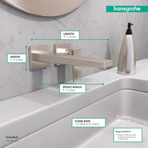 Hansgrohe 32526821 Metropol 225 Wall Mount Single Handle Faucet Trim with Lever Handle, 1.2 GPM Brushed Nickel