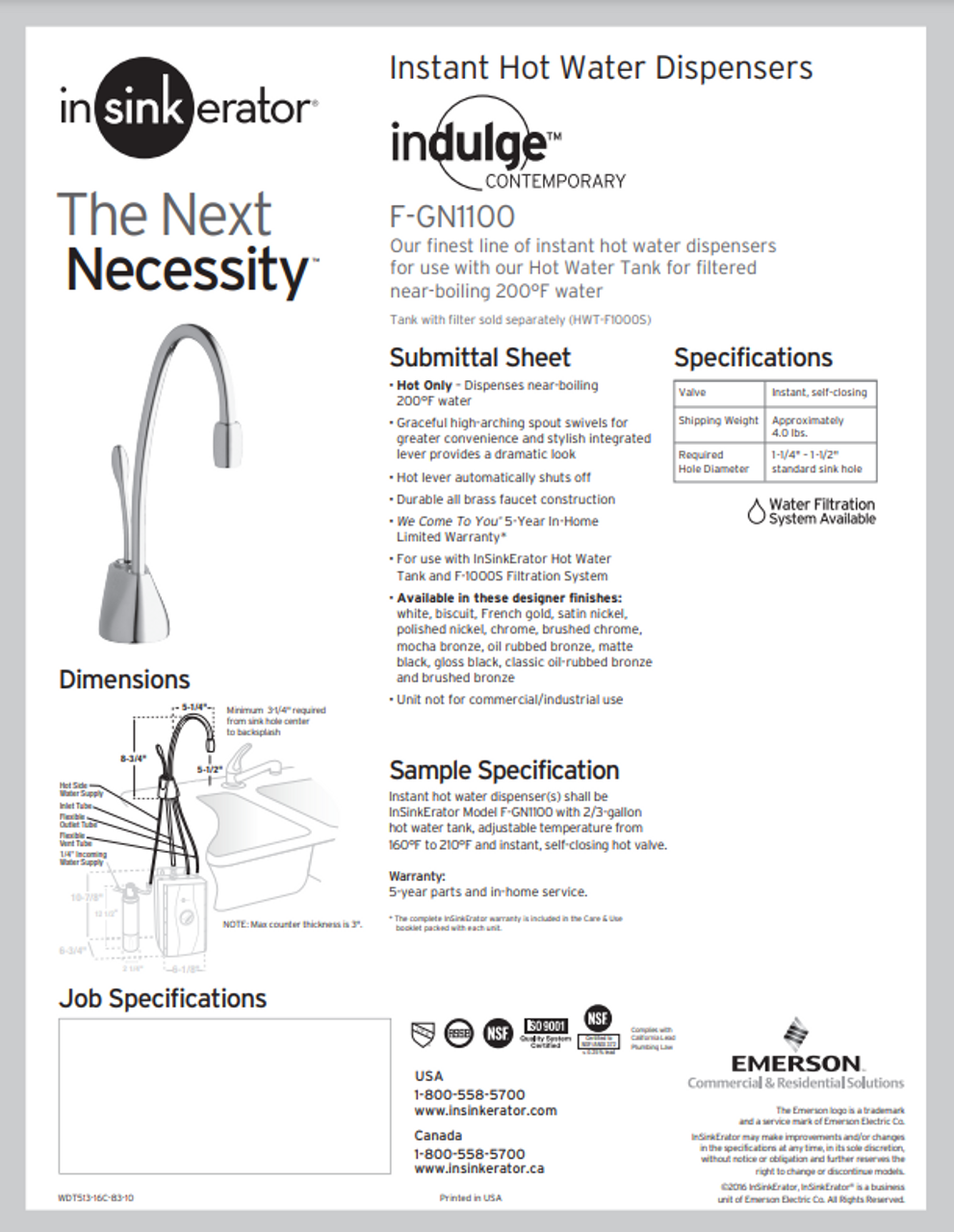 InSinkErator Indulge GN1100 Contemporary Instant Hot Water Dispenser Faucet in Chrome - 44251