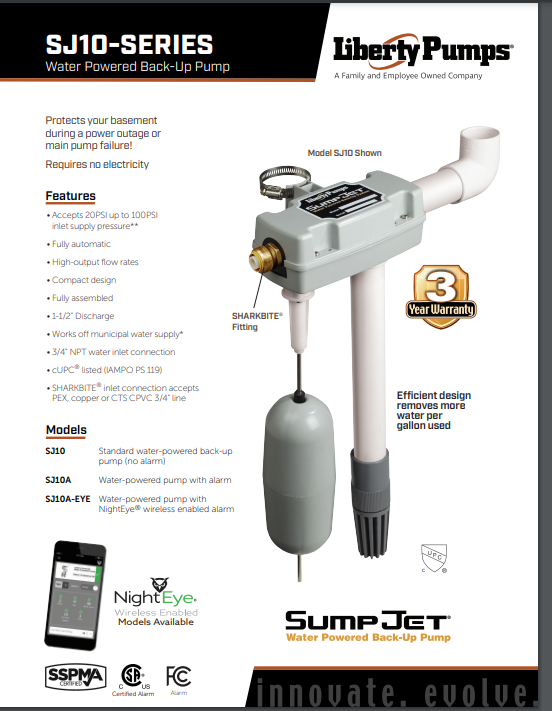 Liberty Pumps SumpJet Water Powered Back-Up Pump SJ10
