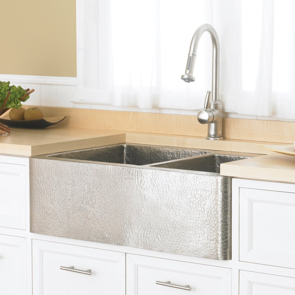 Native Trails CPK576 Farmhouse 33" Duet Copper Kitchen Sink: Brushed Nickel