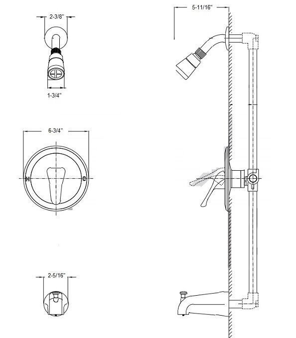 Olympia P-2000 ELITE Series Single Handle Tub/Shower Set: Chrome