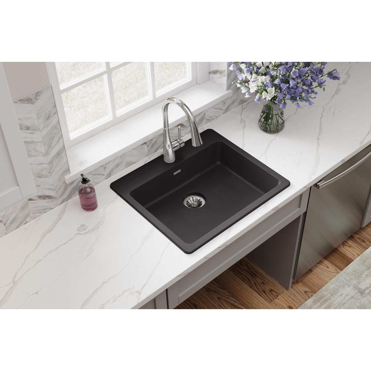 Elkay Quartz Classic 25" x 22" x 5-1/2" Single Bowl Drop-in ADA Sink with Perfect Drain Black