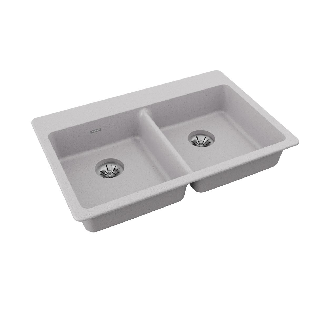 Elkay Quartz Classic 33" x 22" x 5-1/2", Double Bowl Drop-in ADA Sink with Perfect Drain, Greystone
