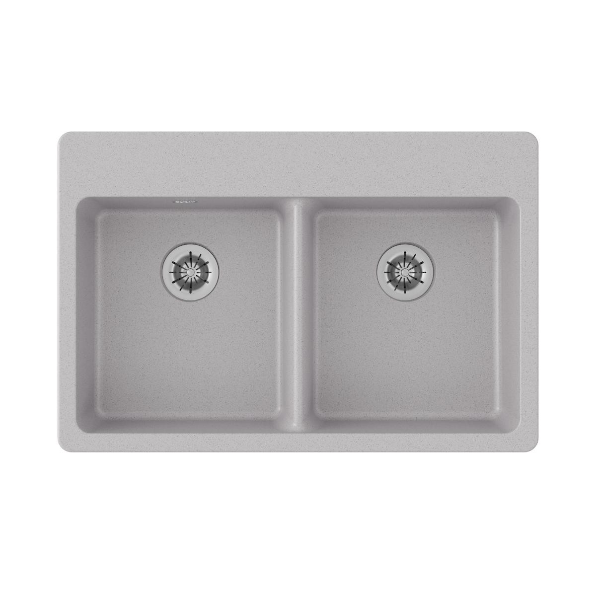 Elkay Quartz Classic 33" x 22" x 5-1/2", Double Bowl Drop-in ADA Sink with Perfect Drain, Greystone
