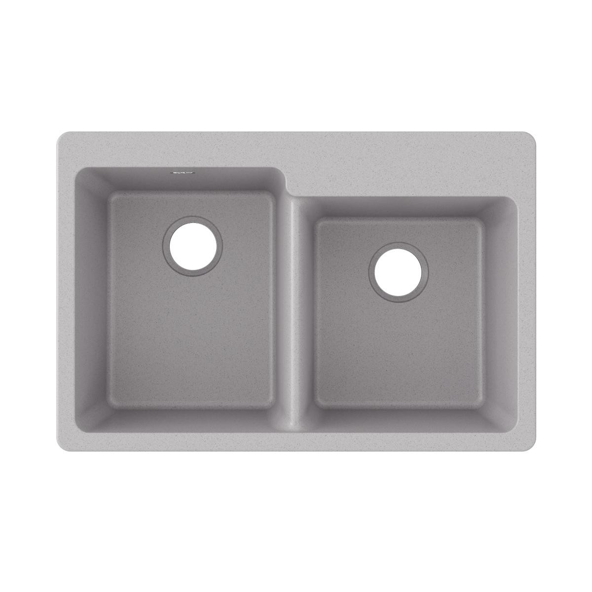 Elkay Quartz Classic 33" x 22" x 9-1/2", Offset Double Bowl Drop-in Sink, Greystone