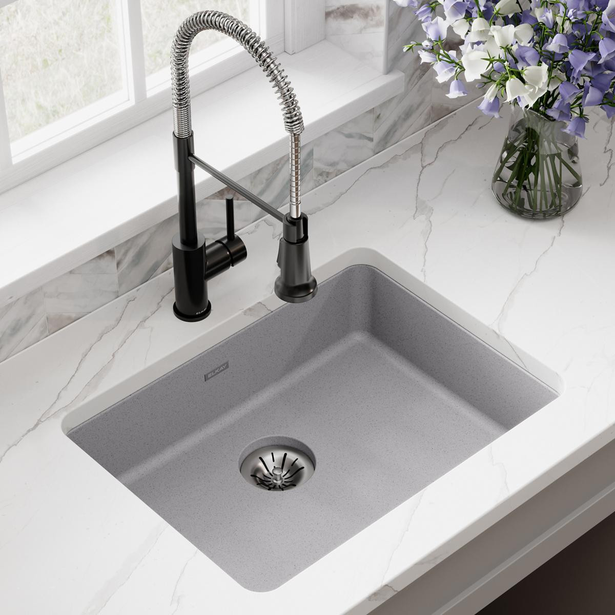 Elkay Quartz Classic 25" x 18-1/2" x 5-1/2", Single Bowl Undermount ADA Sink with Perfect Drain, Greystone