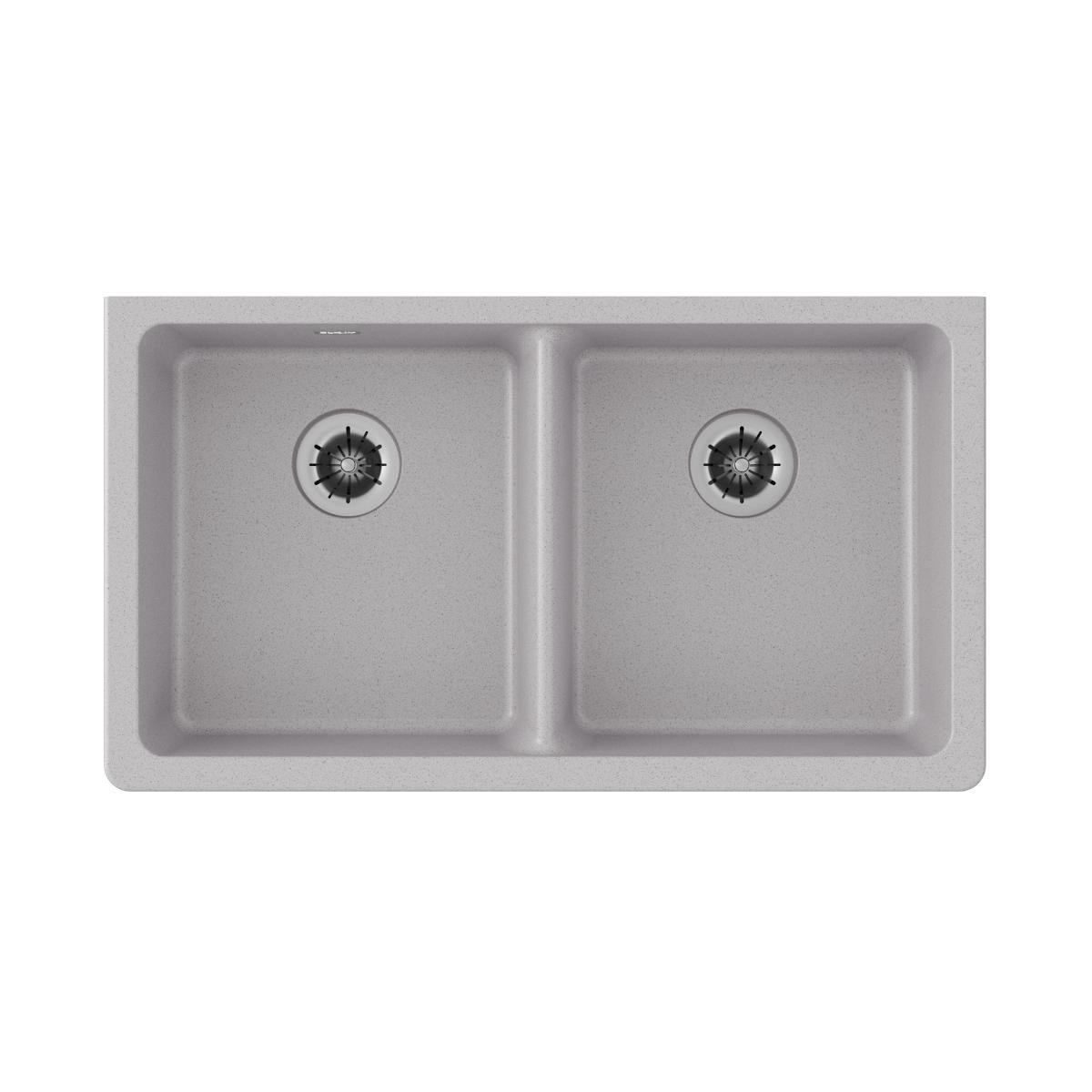 Elkay Quartz Classic 33" x 18-1/2" x 5-1/2", Double Bowl Undermount ADA Sink with Perfect Drain, Greystone