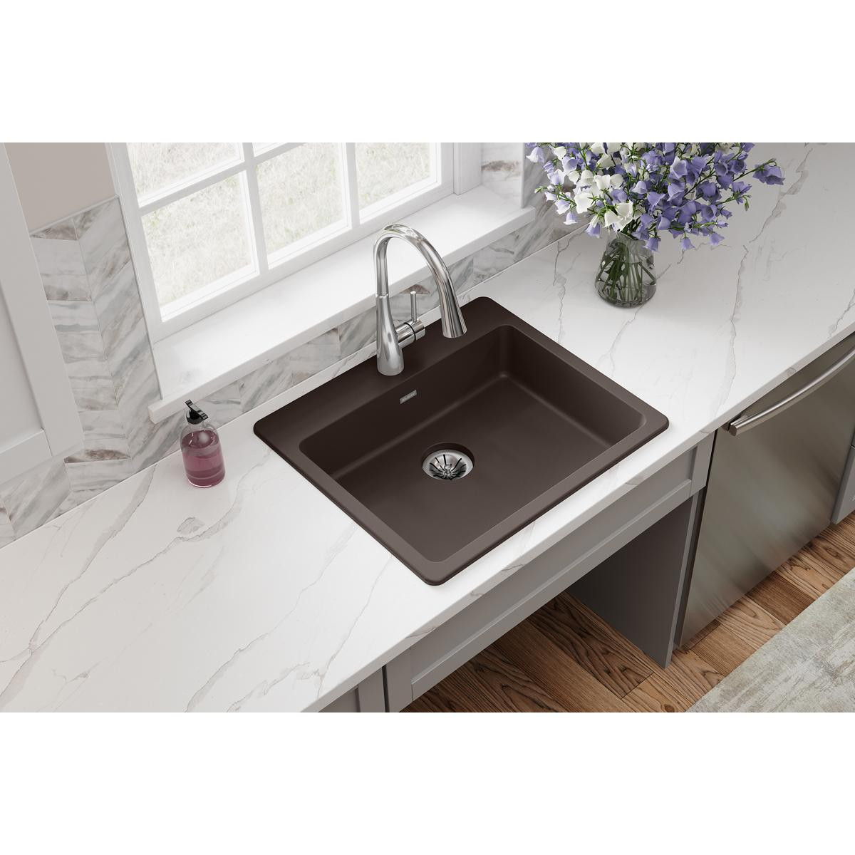 Elkay Quartz Classic 25" x 22" x 5-1/2", Single Bowl Drop-in ADA Sink with Perfect Drain, Mocha