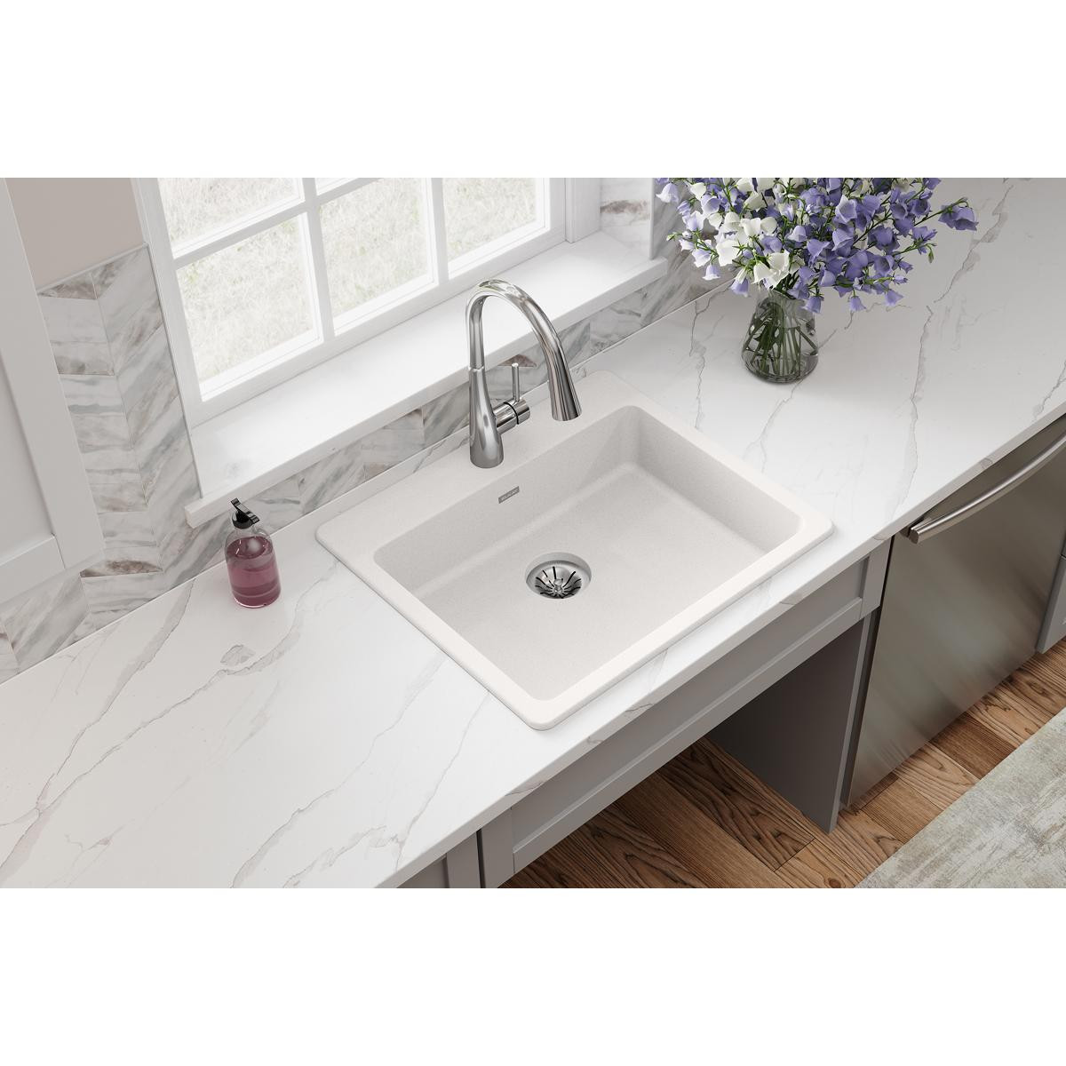 Elkay Quartz Classic 25" x 22" x 5-1/2", Single Bowl Drop-in ADA Sink with Perfect Drain, White