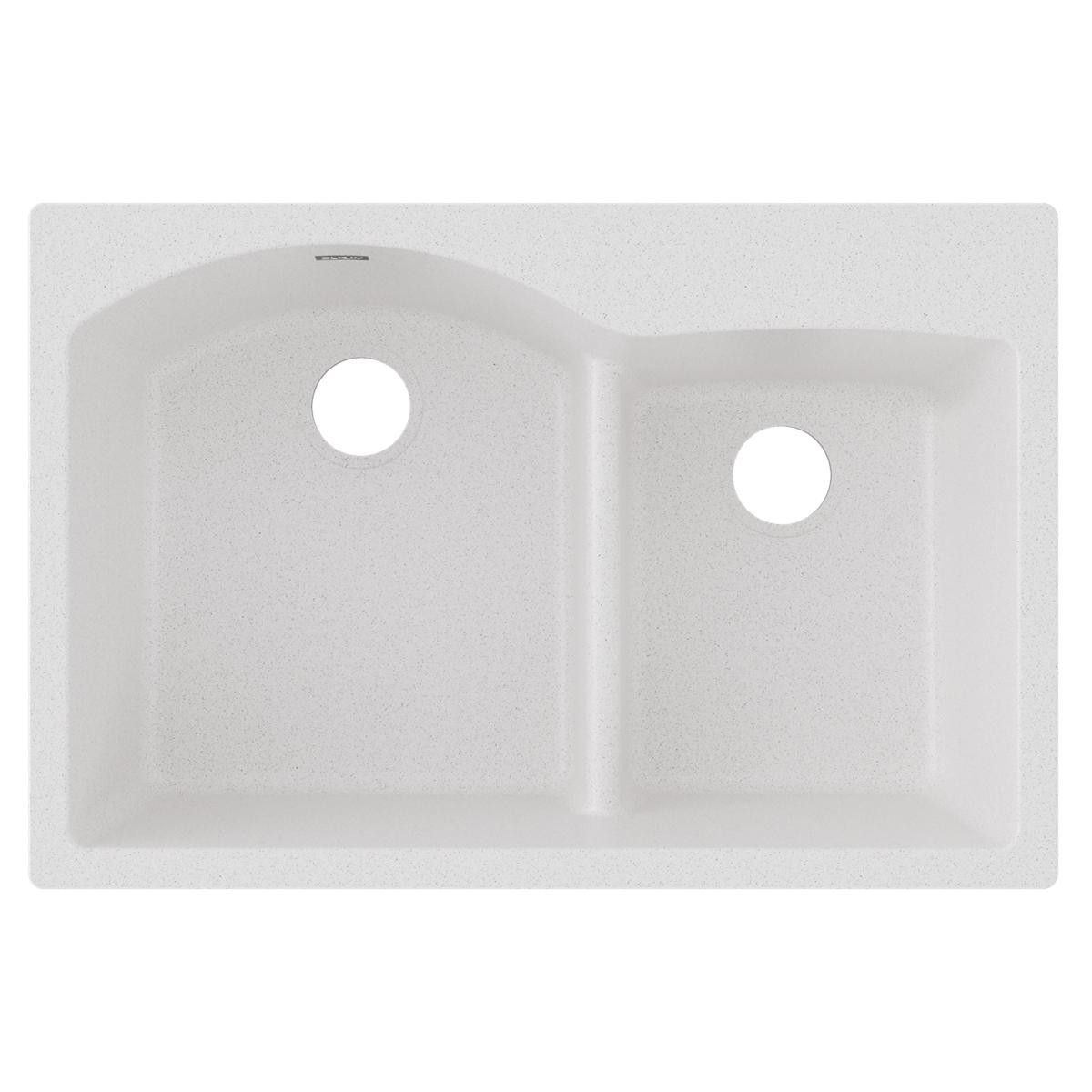 Elkay Quartz Classic 33" x 22" x 10", Offset 60/40 Double Bowl Drop-in Sink with Aqua Divide, White