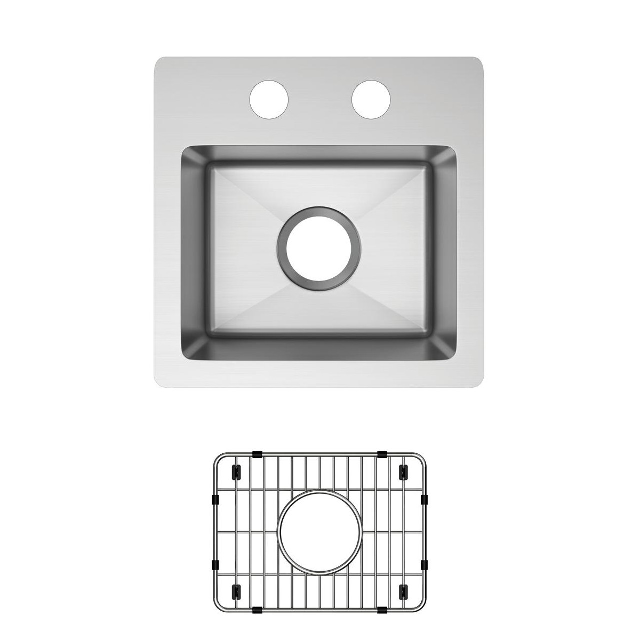 Elkay Crosstown 18 Gauge Stainless Steel 15" x 15" x 9" 2-Hole Single Bowl Dual Mount Bar Sink Kit