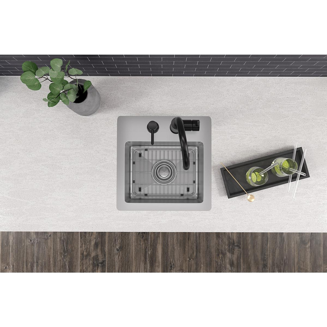 Elkay Crosstown 18 Gauge Stainless Steel 15" x 15" x 9" 2-Hole Single Bowl Dual Mount Bar Sink Kit