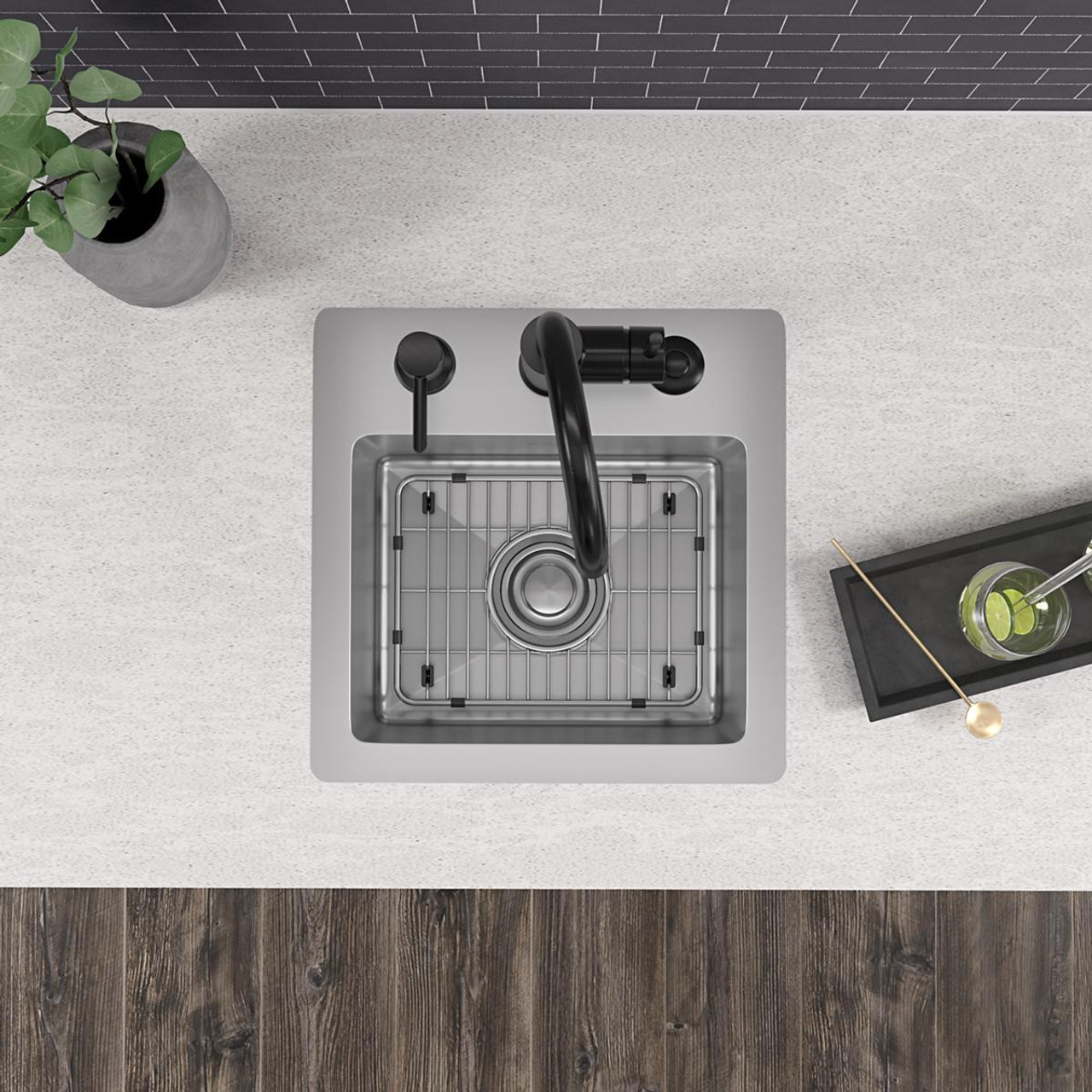 Elkay Crosstown 18 Gauge Stainless Steel 15" x 15" x 9" 3-Hole Single Bowl Dual Mount Bar Sink Kit