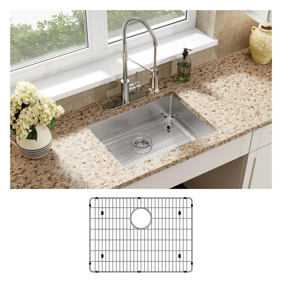 Elkay Crosstown 18 Gauge Stainless Steel 25" x 22" x 6", 3-Hole Single Bowl Dual Mount ADA Sink Kit
