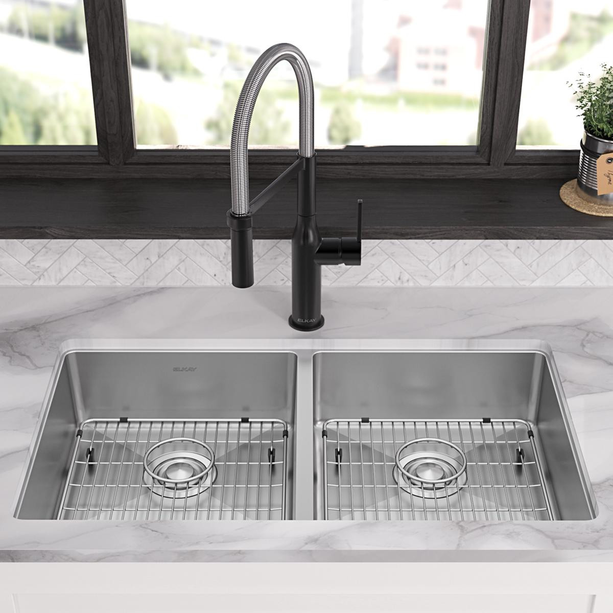Elkay Crosstown 18 Gauge Stainless Steel 33" x 22" x 6", Equal 0-Hole Double Bowl Dual Mount ADA Sink Kit