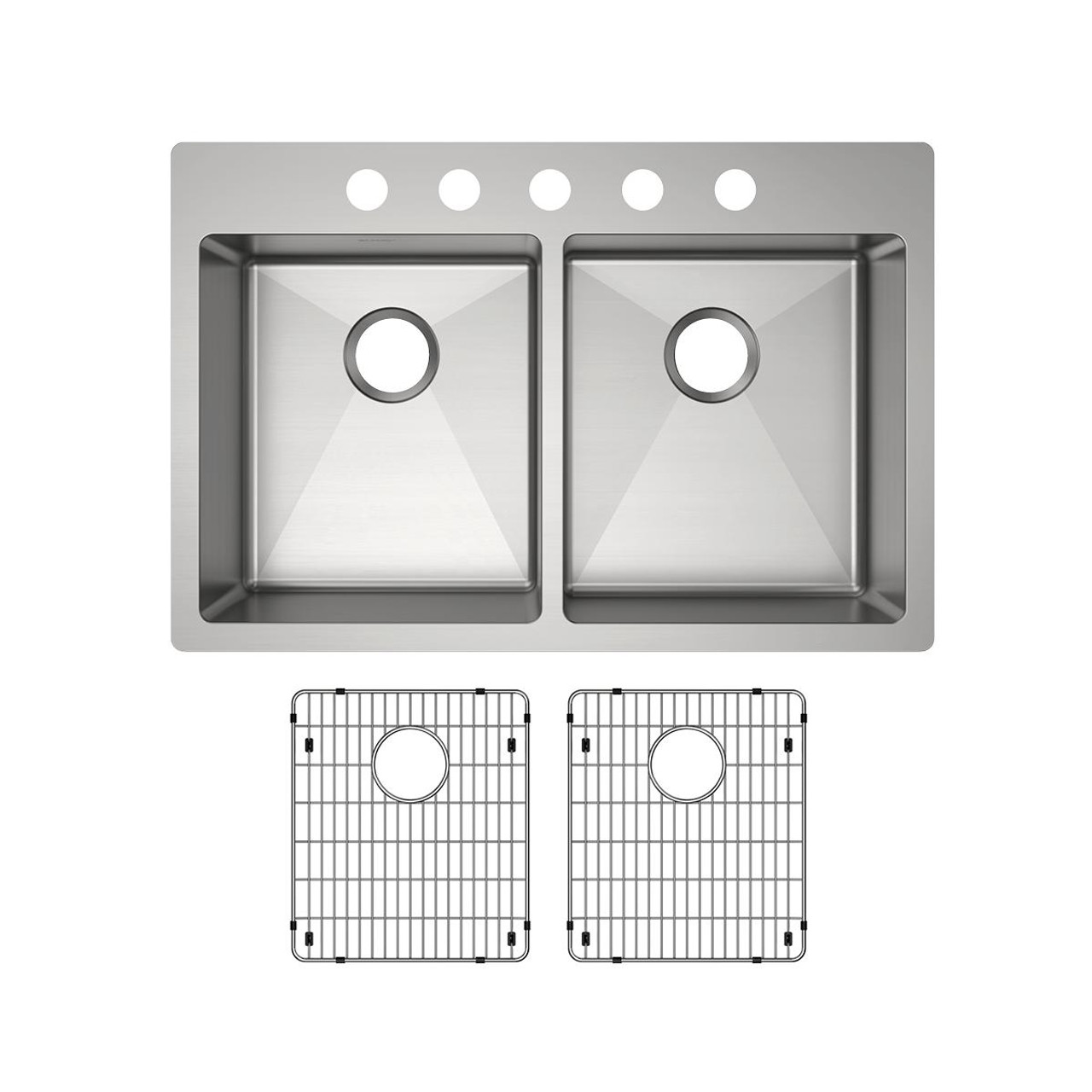 Elkay Crosstown 18 Gauge Stainless Steel 33" x 22" x 6", 5-Hole Equal Double Bowl Dual Mount ADA Sink Kit