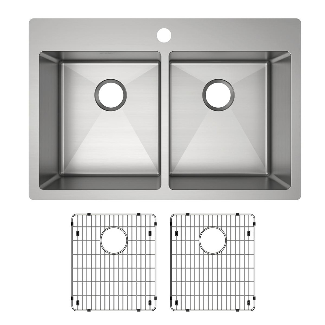 Elkay Crosstown 18 Gauge Stainless Steel 33" x 22" x 9" 1-Hole Equal Double Bowl Dual Mount Sink Kit