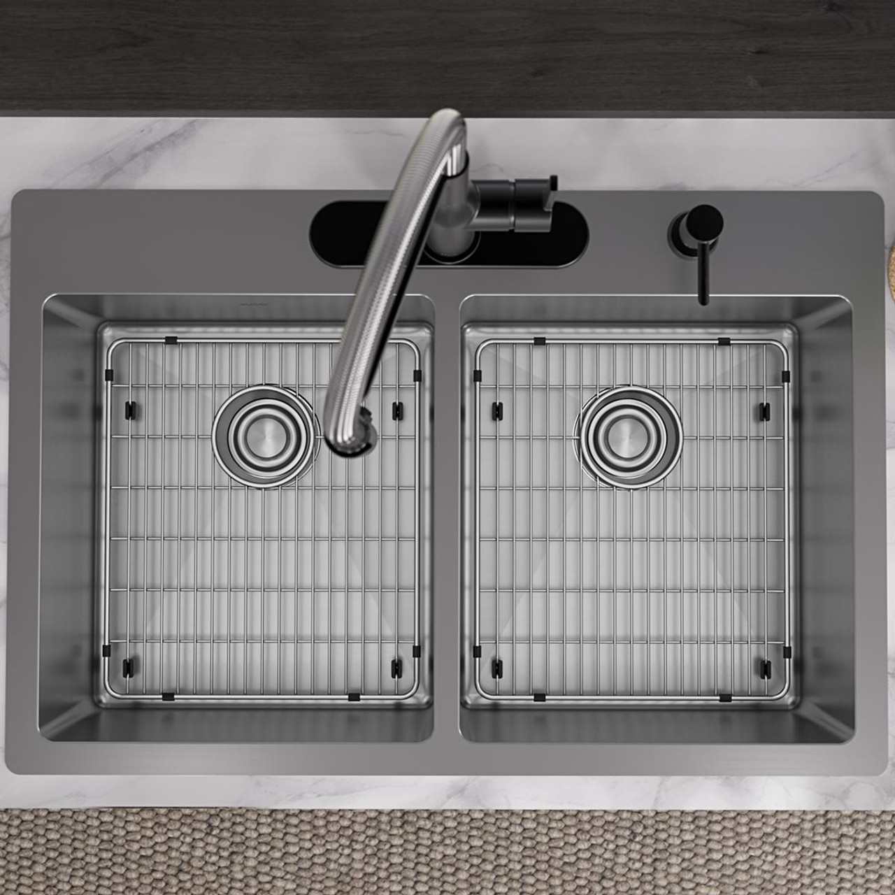 Elkay Crosstown 18 Gauge Stainless Steel 33" x 22" x 9" 4-Hole Equal Double Bowl Dual Mount Sink Kit