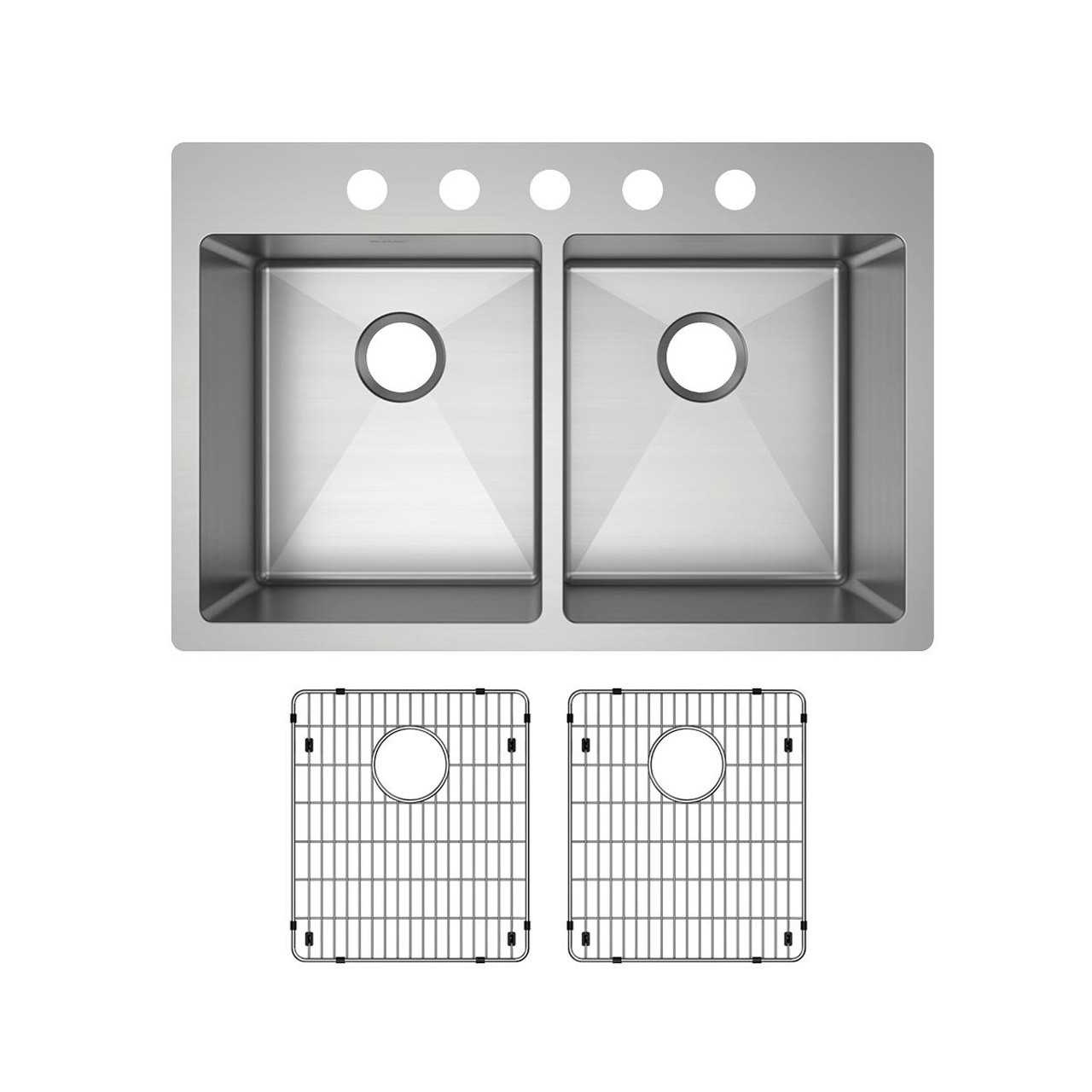 Elkay Crosstown 18 Gauge Stainless Steel 33" x 22" x 9" 5-Hole Equal Double Bowl Dual Mount Sink Kit