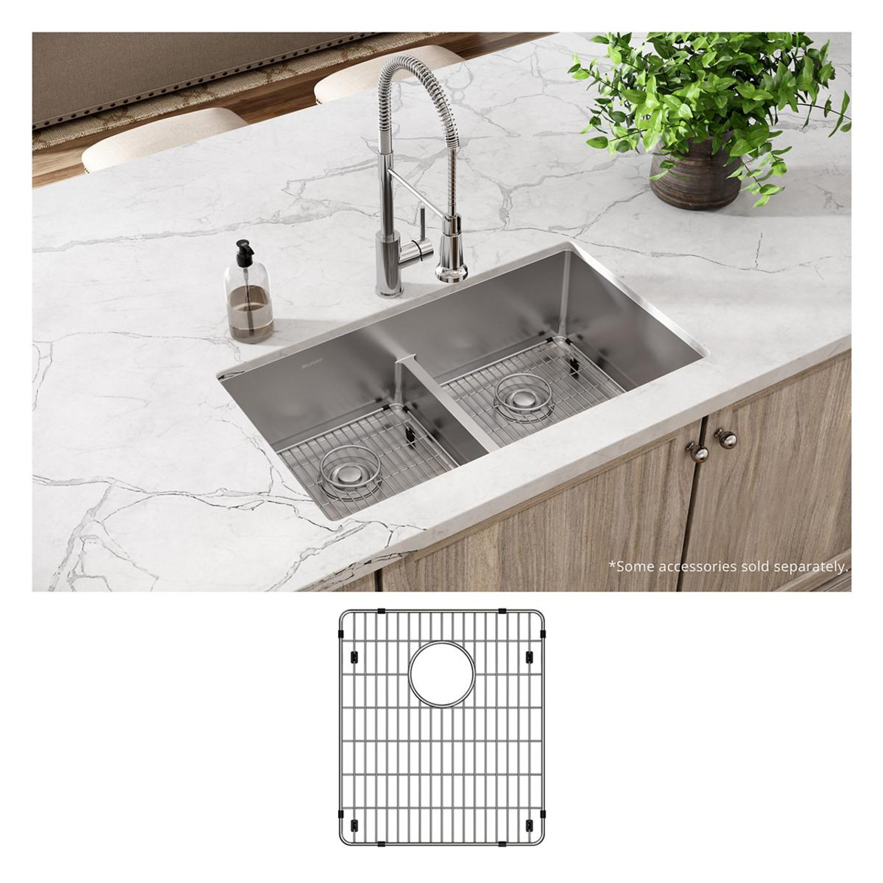 Elkay Crosstown 18 Gauge Stainless Steel 33" x 22" x 9" 1-Hole Equal Double Bowl Dual Mount Sink Kit with Aqua Divide