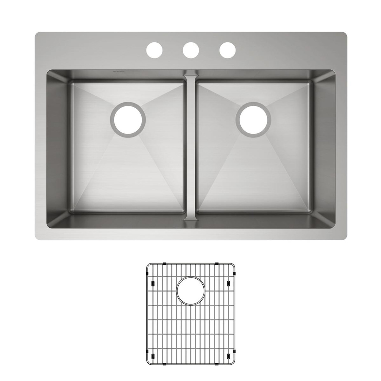 Elkay Crosstown 18 Gauge Stainless Steel 33" x 22" x 9", 3-Hole Equal Double Bowl Dual Mount Sink Kit with Aqua Divide