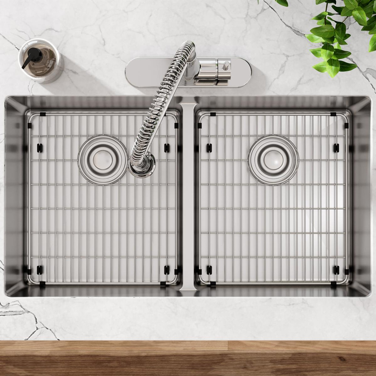 Elkay Crosstown 18 Gauge Stainless Steel 33" x 22" x 9", 3-Hole Equal Double Bowl Dual Mount Sink Kit with Aqua Divide