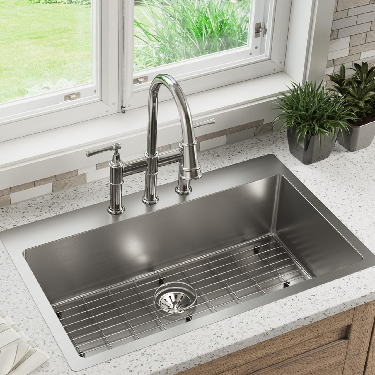 Elkay Crosstown 18 Gauge Stainless Steel 33" x 22" x 9" 5-Hole Single Bowl Dual Mount Sink Kit