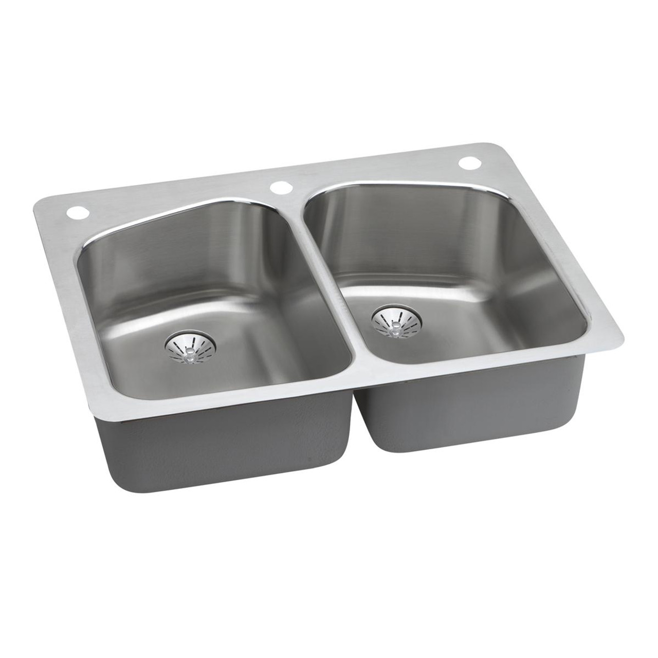 Elkay Lustertone Classic Stainless Steel 33" x 22" x 9" 1-Hole Equal Double Bowl Dual Mount Sink with Perfect Drain