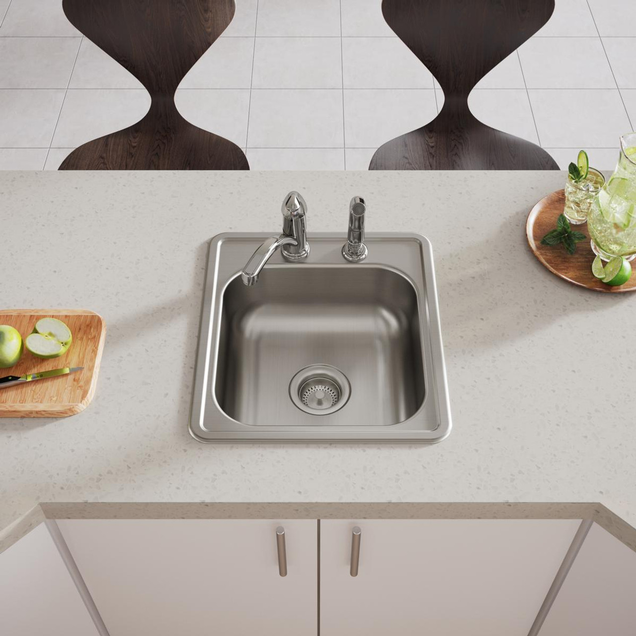 Elkay Dayton Stainless Steel 17" x 19" x 6-1/8" 2-Hole Single Bowl Drop-in Bar Sink