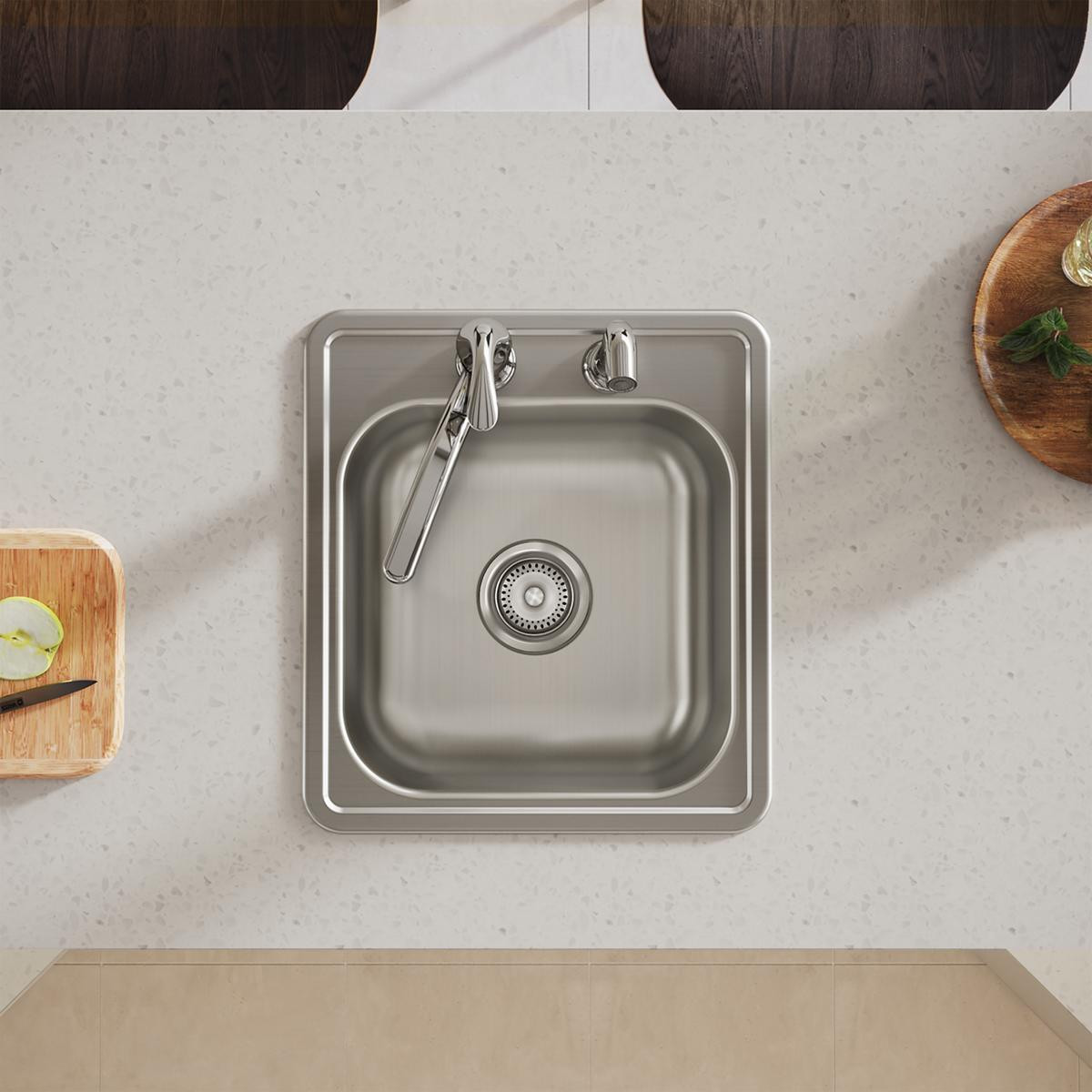 Elkay Dayton Stainless Steel 17" x 19" x 6-1/8" 2-Hole Single Bowl Drop-in Bar Sink