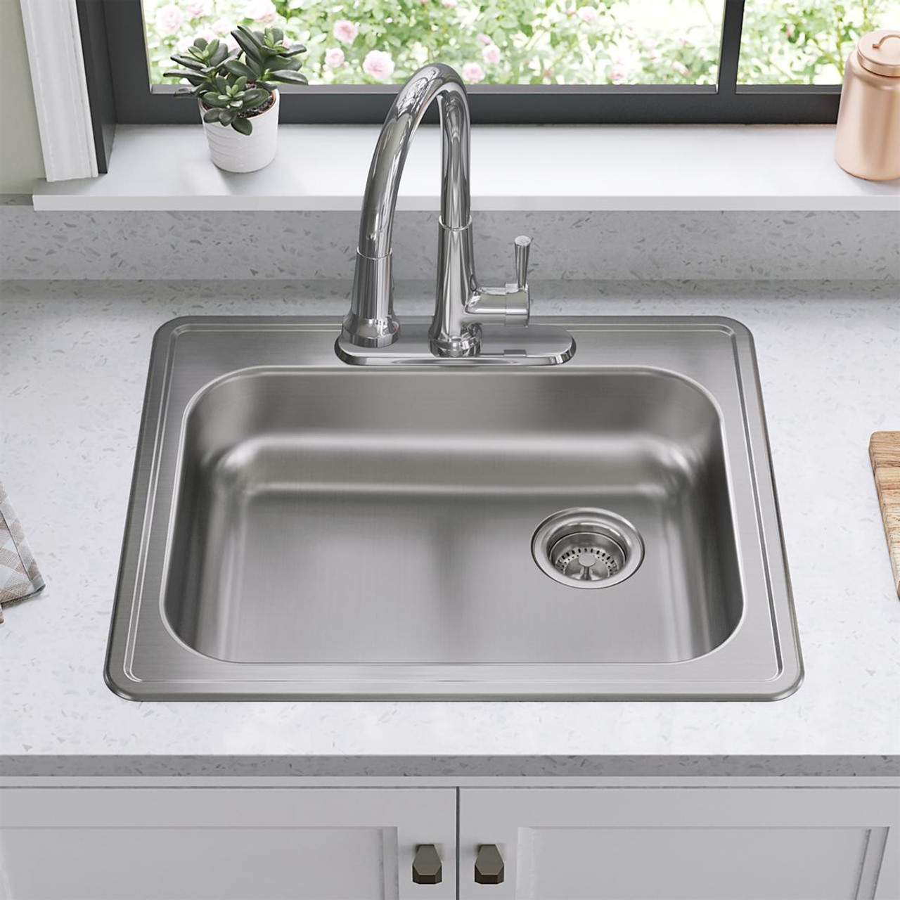 Elkay Dayton Stainless Steel 25" x 21-1/4" x 5-3/8" 3-Hole Single Bowl Drop-in Sink with Right Drain