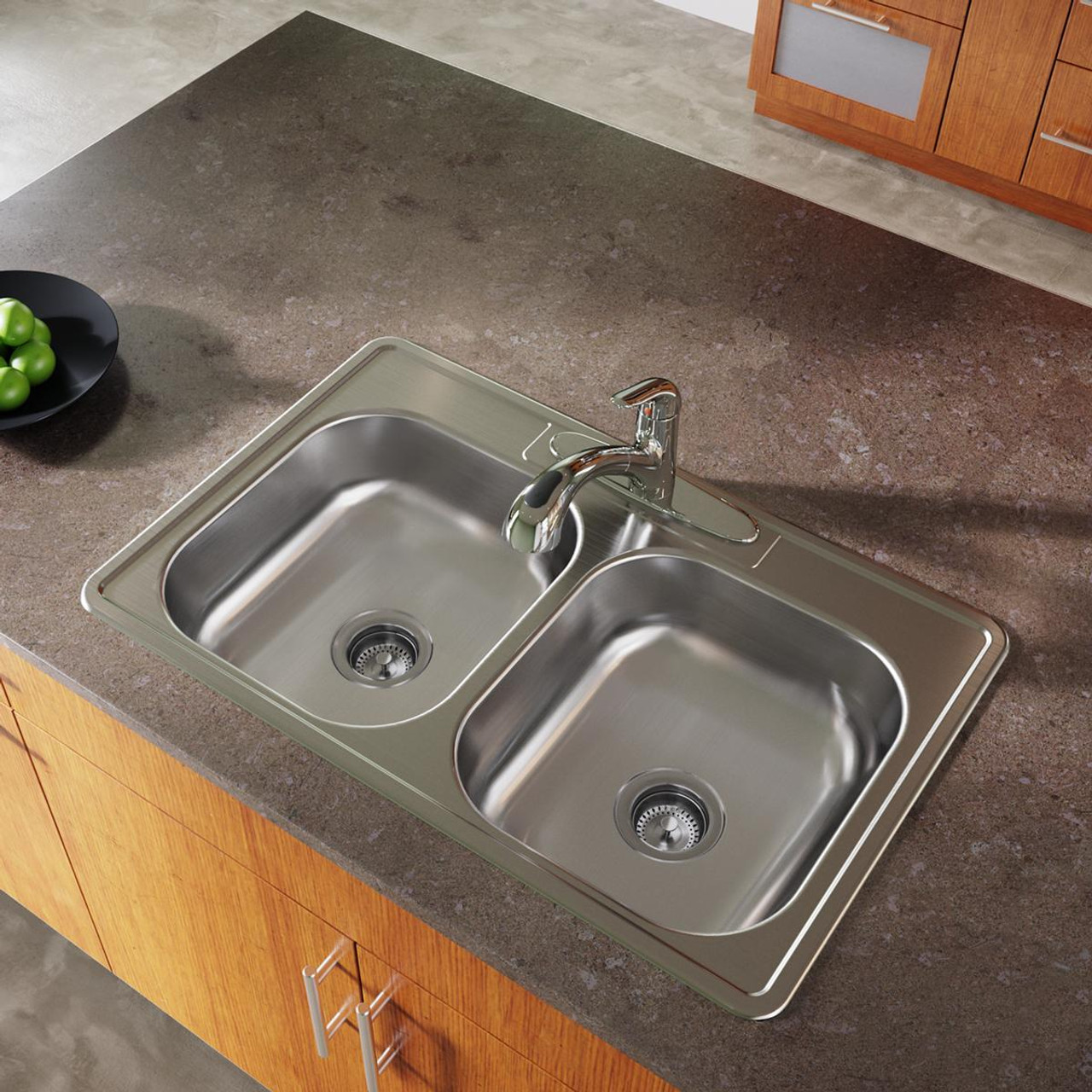 Elkay Dayton Stainless Steel 33" x 21-1/4" x 6-9/16" 4-Hole Equal Double Bowl Drop-in Sink