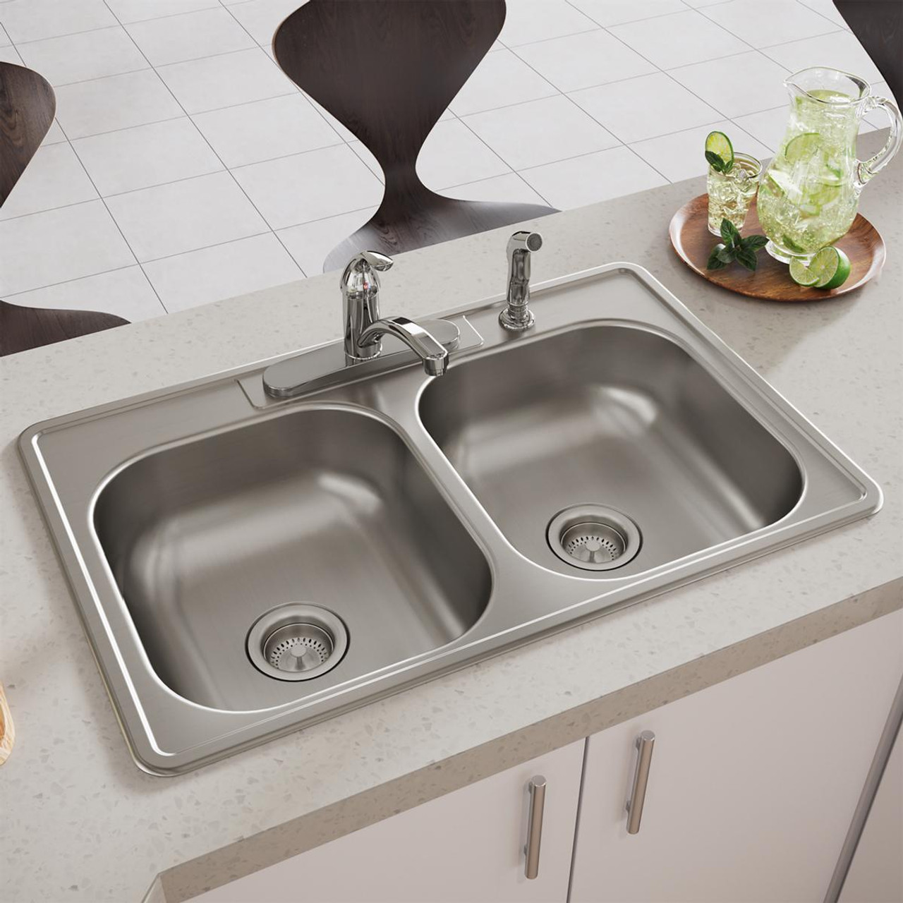 Elkay Dayton Stainless Steel 33" x 21-1/4" x 6-9/16" 4-Hole Equal Double Bowl Drop-in Sink