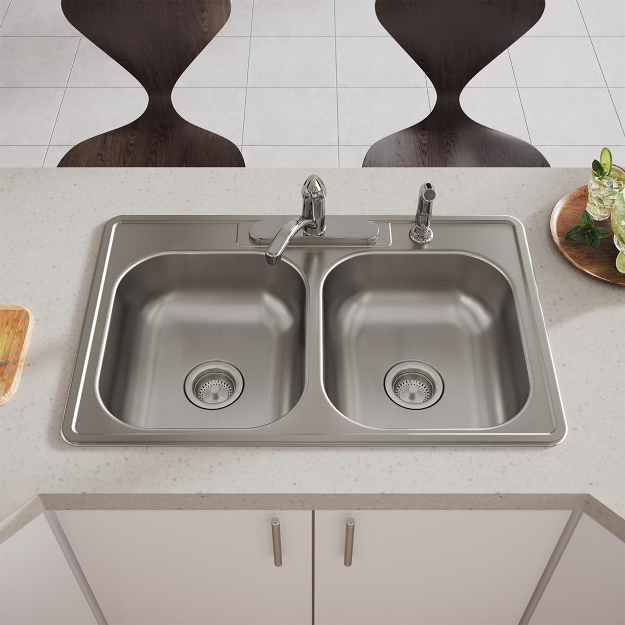 Elkay Dayton Stainless Steel 33" x 21-1/4" x 6-9/16" 4-Hole Equal Double Bowl Drop-in Sink