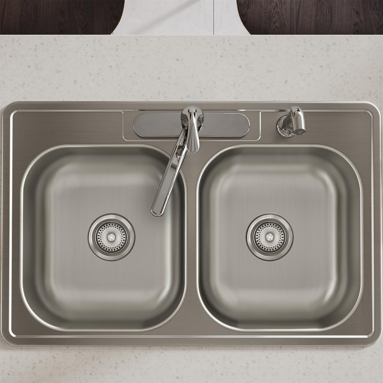 Elkay Dayton Stainless Steel 33" x 21-1/4" x 6-9/16" 4-Hole Equal Double Bowl Drop-in Sink