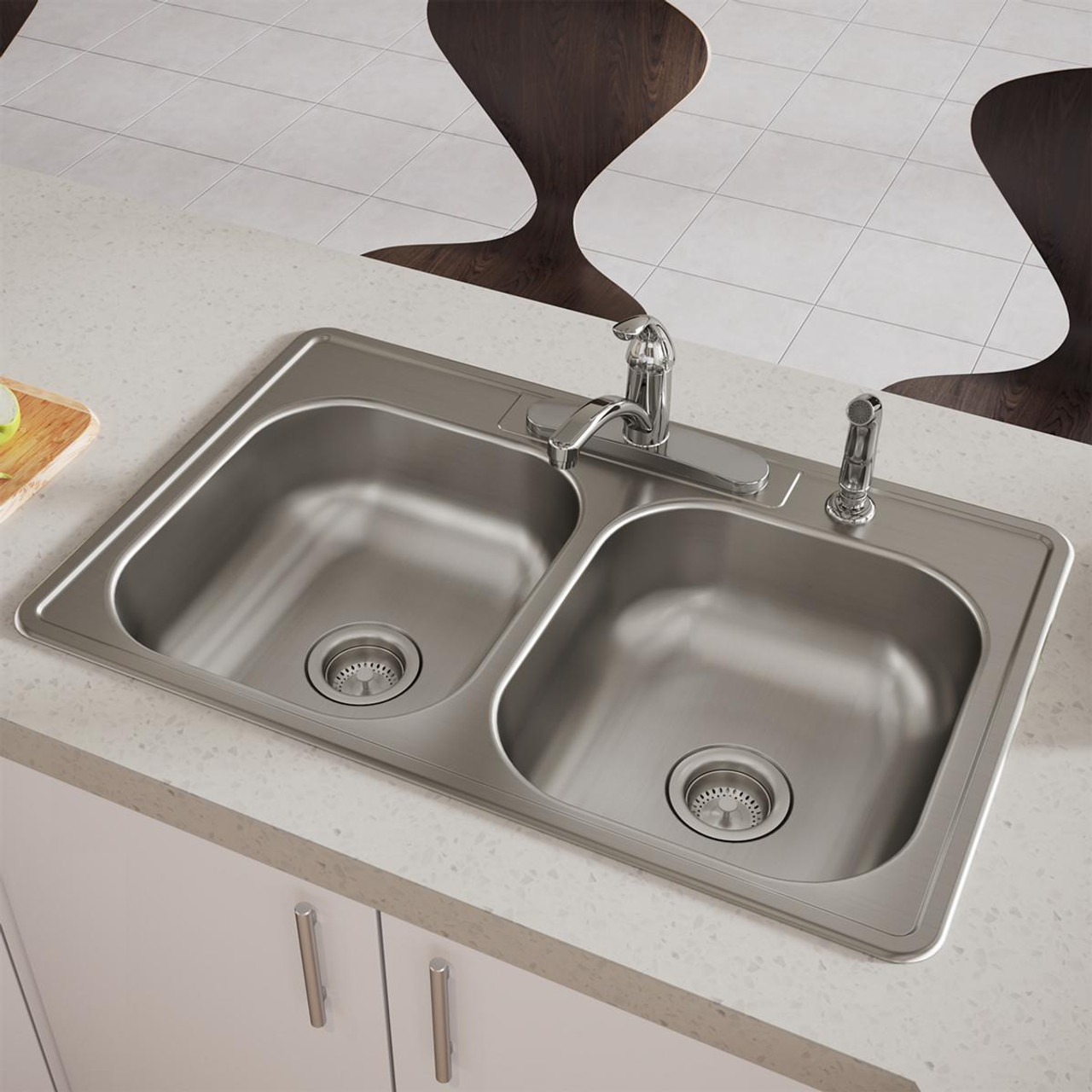 Elkay Dayton Stainless Steel 33" x 21-1/4" x 6-9/16" 4-Hole Equal Double Bowl Drop-in Sink