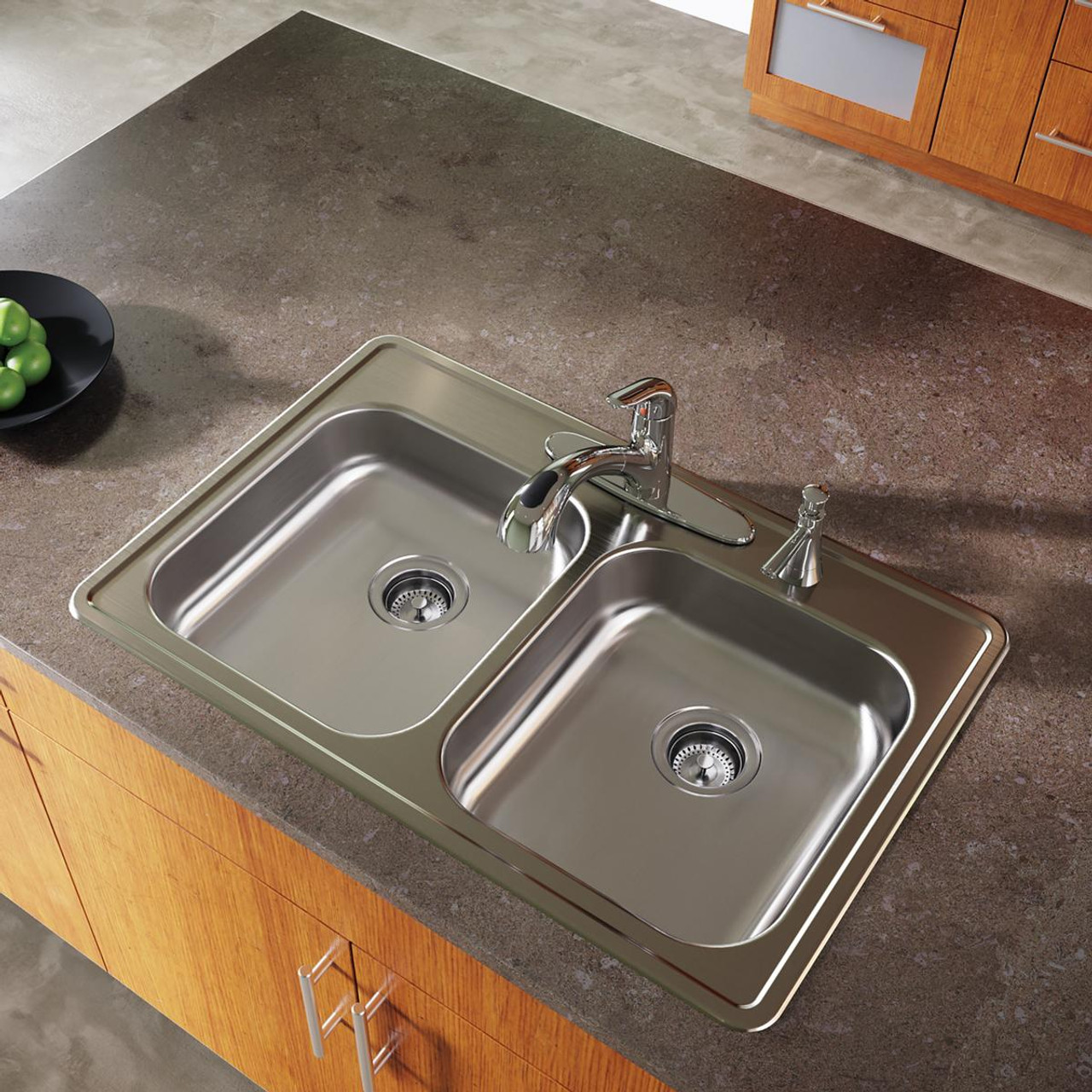 Elkay Dayton Stainless Steel 33" x 22" x 5-3/8" 4-Hole Equal Double Bowl Drop-in Sink