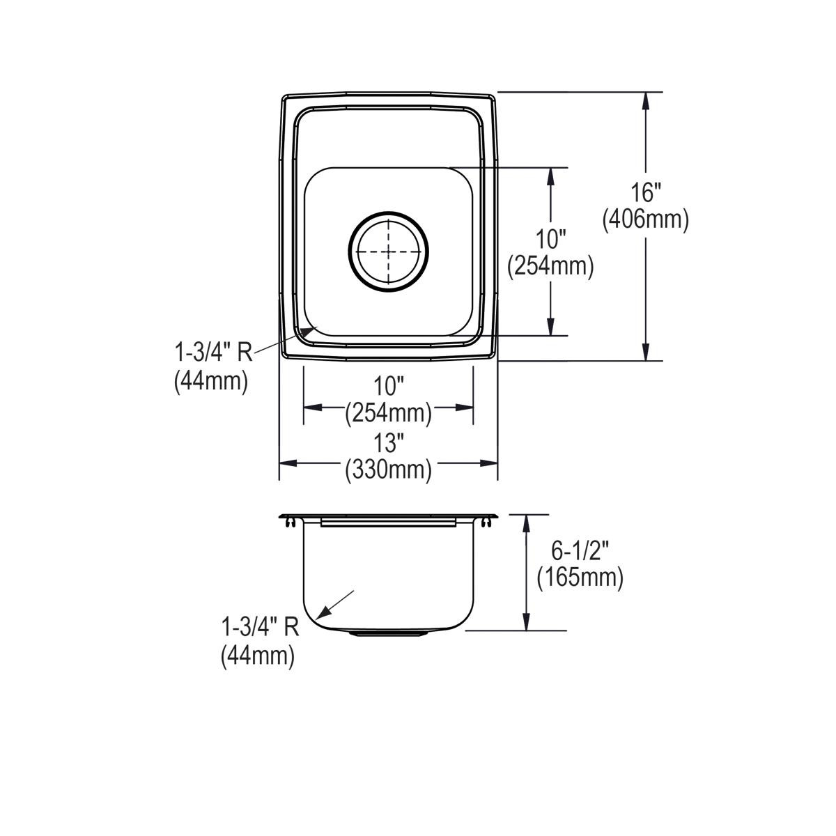 Elkay Lustertone Classic Stainless Steel 13" x 16" x 6-1/2" 3-Hole Single Bowl Drop-in ADA Sink