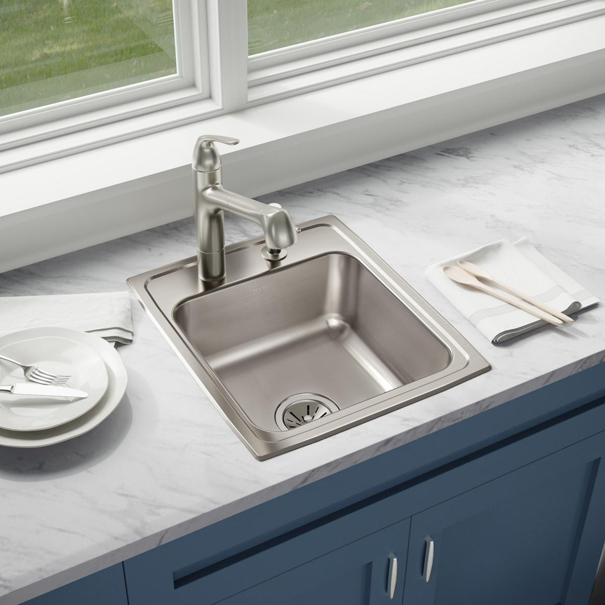 Elkay Lustertone Classic Stainless Steel 17" x 20" x 7-5/8" 3-Hole Single Bowl Drop-in Sink