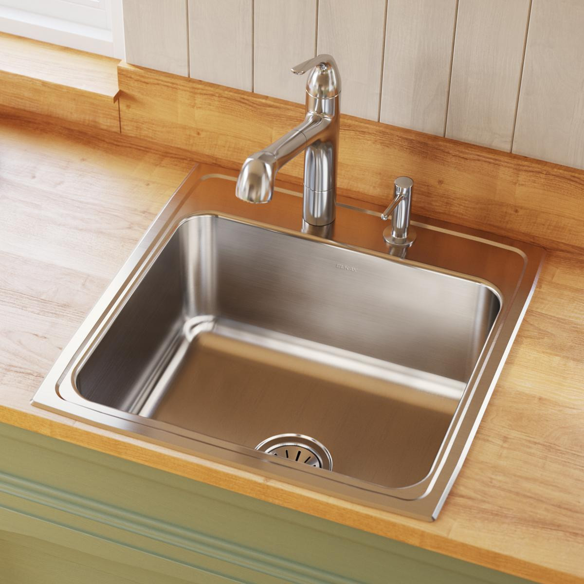 Elkay Lustertone Classic Stainless Steel 22" x 22" x 10-1/8" 3-Hole Single Bowl Drop-in Sink