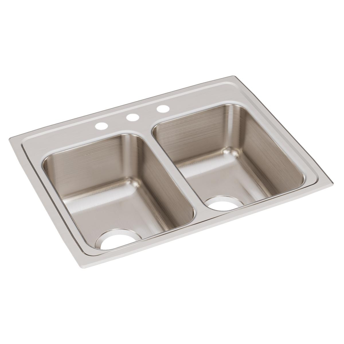 Elkay Lustertone Classic Stainless Steel 25" x 19-1/2" x 7-5/8", 3-Hole Equal Double Bowl Drop-in Sink