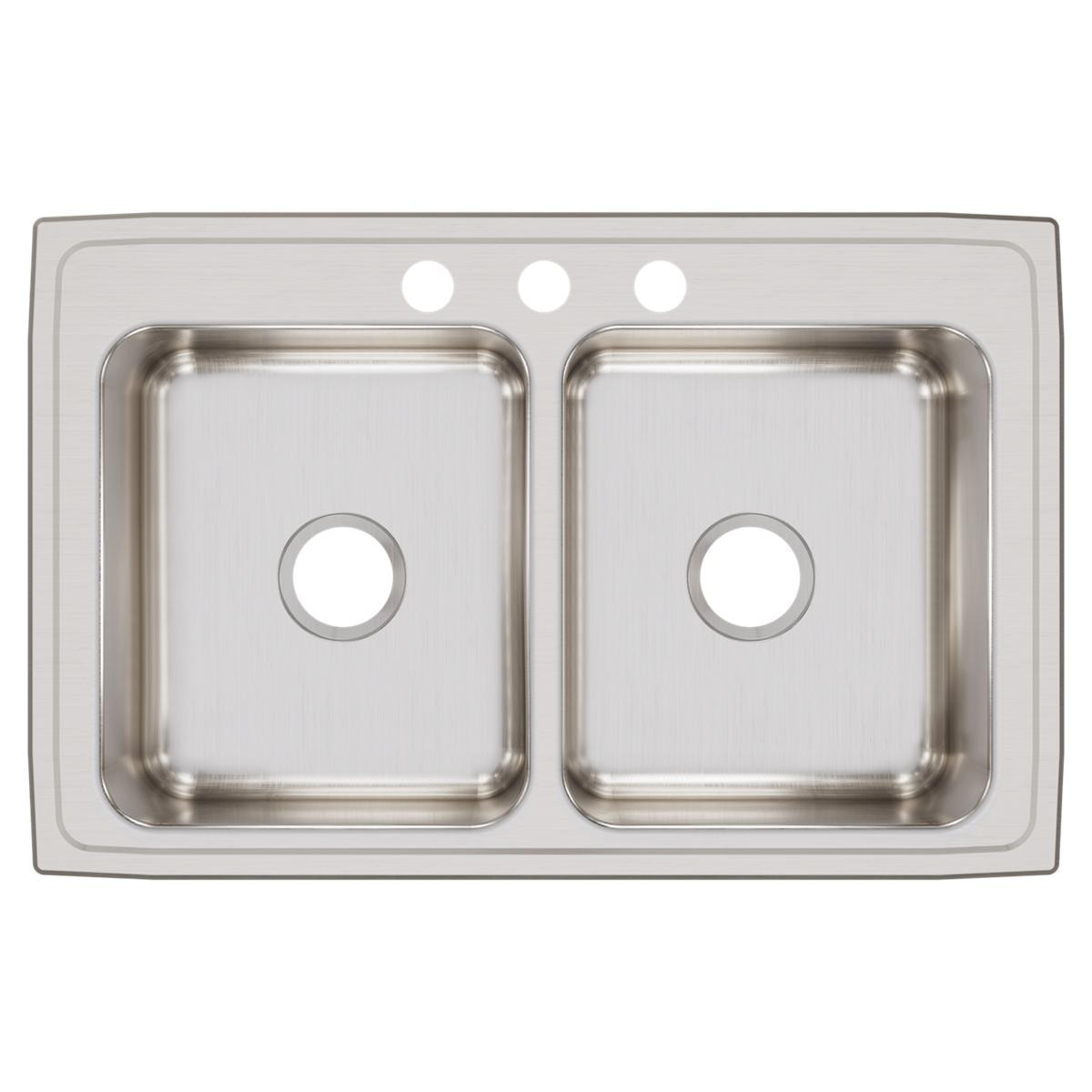 Elkay Lustertone Classic Stainless Steel 33" x 21-1/4" x 7-7/8", 3-Hole Equal Double Bowl Drop-in Sink