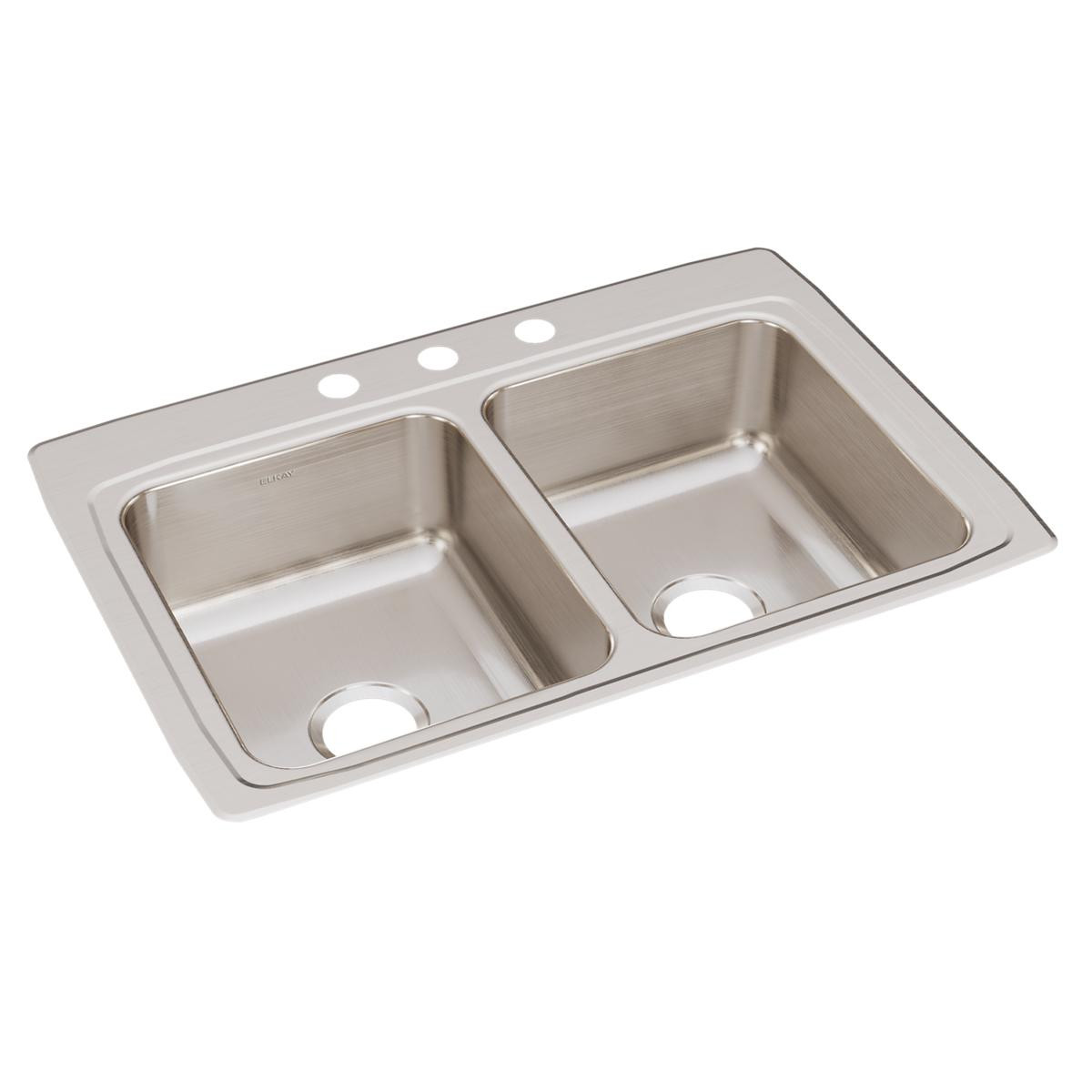 Elkay Lustertone Classic Stainless Steel 33" x 22" x 8-1/8", 3-Hole Equal Double Bowl Drop-in Sink