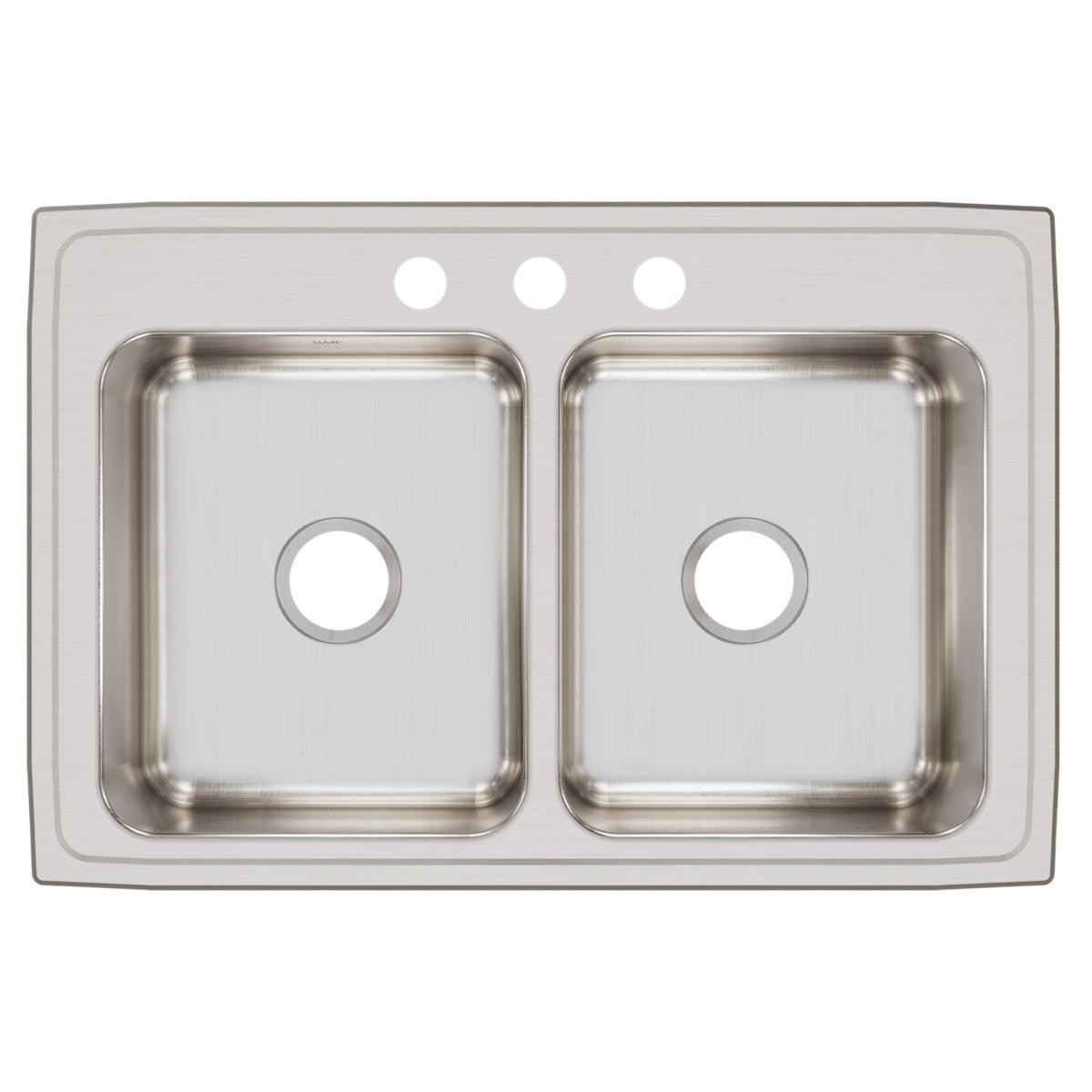 Elkay Lustertone Classic Stainless Steel 33" x 22" x 8-1/8", 3-Hole Equal Double Bowl Drop-in Sink