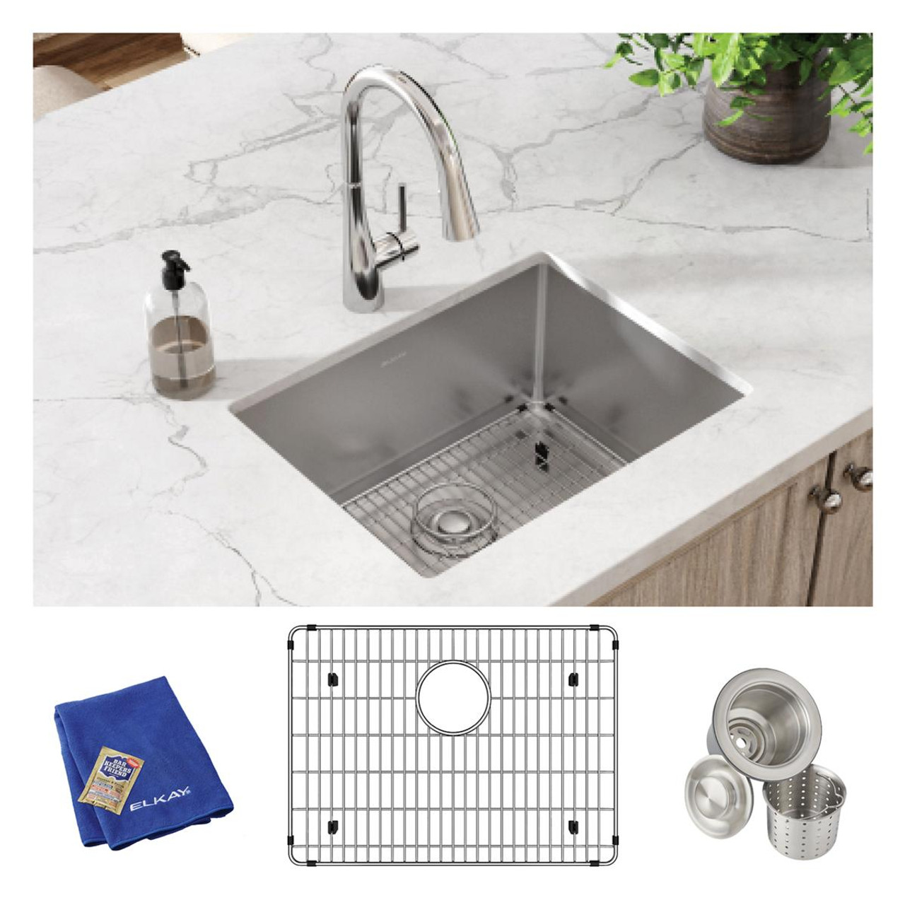 Elkay Crosstown 16 Gauge Stainless Steel 23-1/2" x 18-1/4" x 8" Single Bowl Undermount Sink Kit