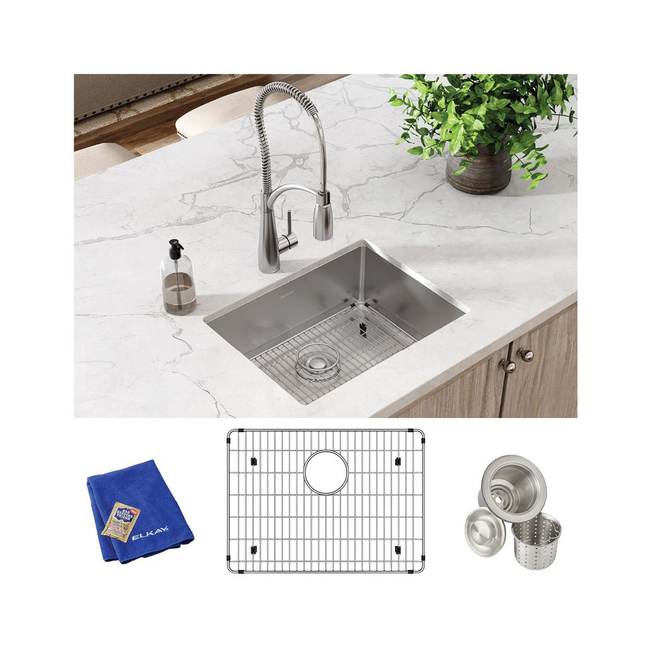 Elkay Crosstown 16 Gauge Stainless Steel 23-1/2" x 18-1/4" x 10" Rounded Single Bowl Undermount Sink Kit