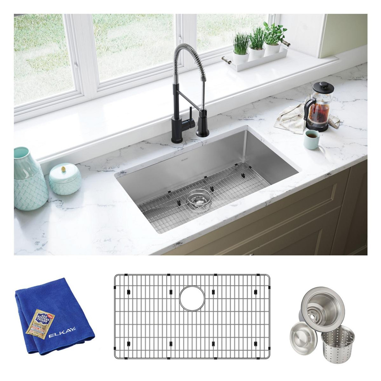 Elkay Crosstown 16 Gauge Stainless Steel 30-1/2" x 18-1/2" x 8", Single Bowl Undermount Sink Kit