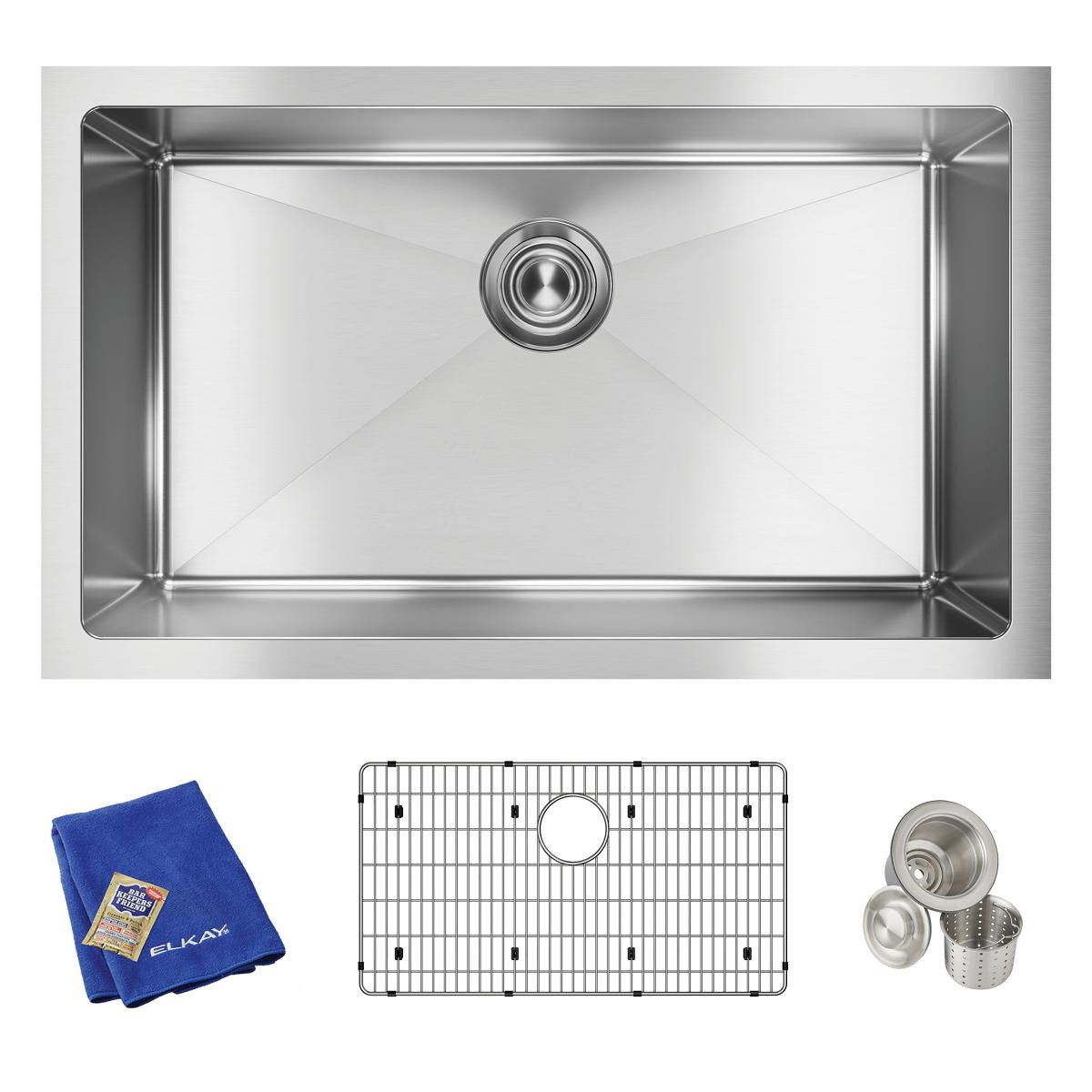 Elkay Crosstown 16 Gauge Stainless Steel 30-1/2" x 18-1/2" x 10" Rounded Single Bowl Undermount Sink Kit